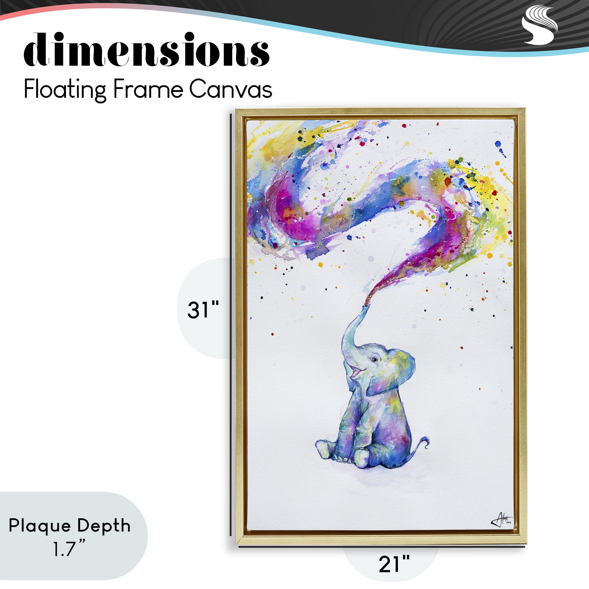Stupell Industries Spring Elephant & Paint Splatter Gold Framed Floater Canvas Wall Art, design by Marc Allante