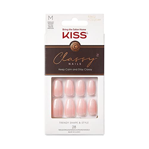 KISS Classy French Nail Manicure Kit with Gel Finish, Medium, Coffin