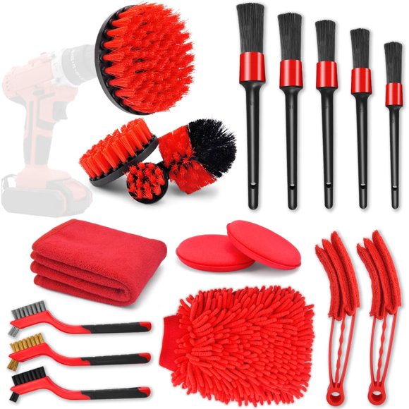 Car Cleaning Brush Kit, 18 Pieces Auto Detailing Brush,Electric Drill Cleaning Brush, Car Rim Brush Wheel Cleaning