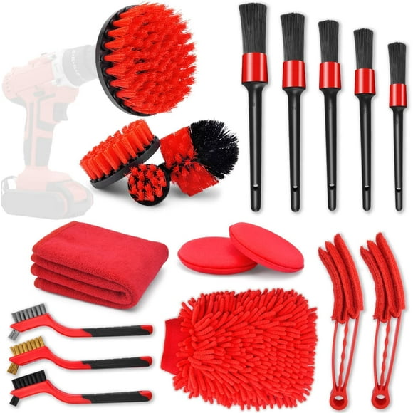Car Cleaning Brush Kit, 18 Pieces Auto Detailing Brush,Electric Drill Cleaning Brush, Car Rim Brush Wheel Cleaning
