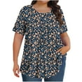 thumbnail image 1 of Pisexur Printemps Tops for Women Blouses for Women Habillé Décontracté Mode Féminine Imprimé Col Rond Manches Courtes Plissé Ample Haut Multicolore,3TG, 1 of 8