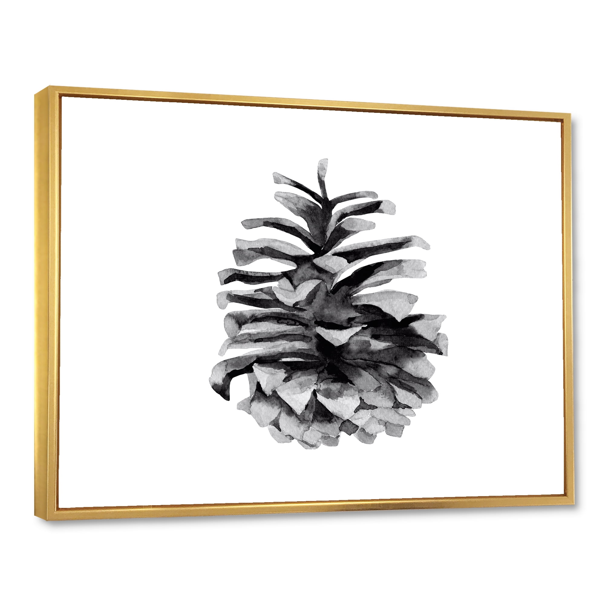 Designart 'Conifer Cone Black and White' Traditional Framed Canvas Wall Art Print