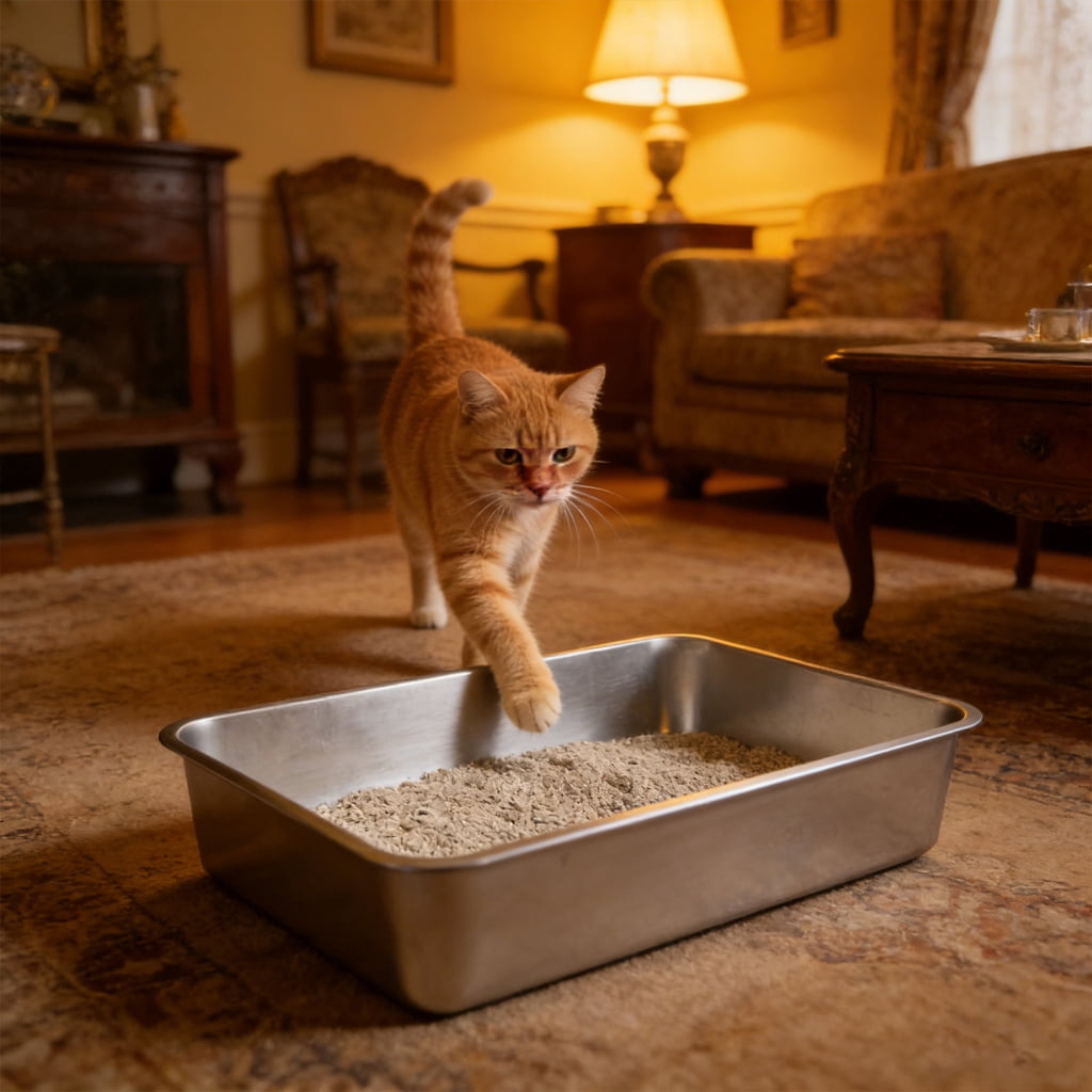 AOOOWER Cats Litter Box Stainless Steel High Side Height Smooth Surfaces Metal Pans