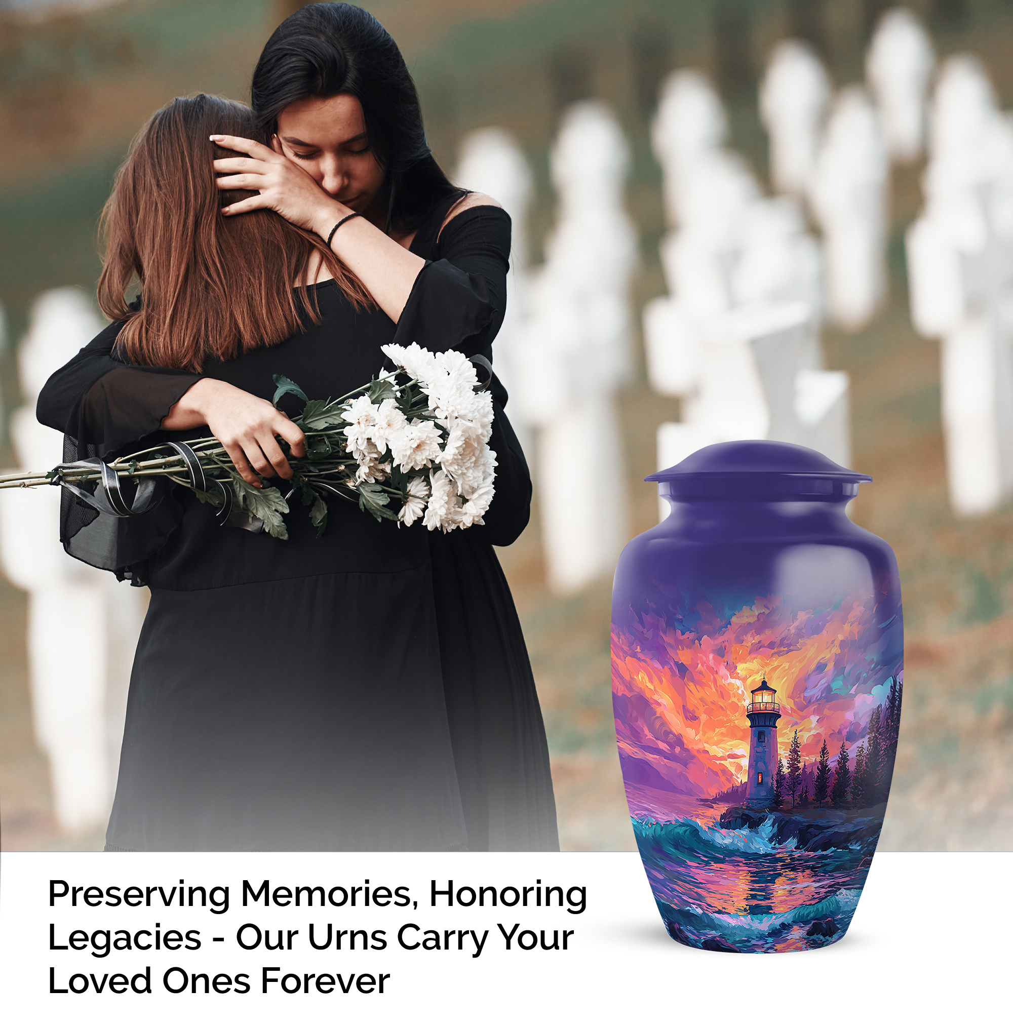 Lighthouse Urn For Human Ashes Brother, Purple Cremation Urns For Adult Ashes Women, Blue Urns For Cremated Remains, Orange Large Urn Adults For Male And Female Size, 10 Inch