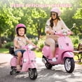 thumbnail image 2 of Vespa Officially Licensed 12V Kids Ride On Motorcycle, Dual 100W Motors Electric Scooter with Training Wheels, PU Seat, Storage Trunk, Music & LED Lights, Ages 3-6, Pink, 2 of 10