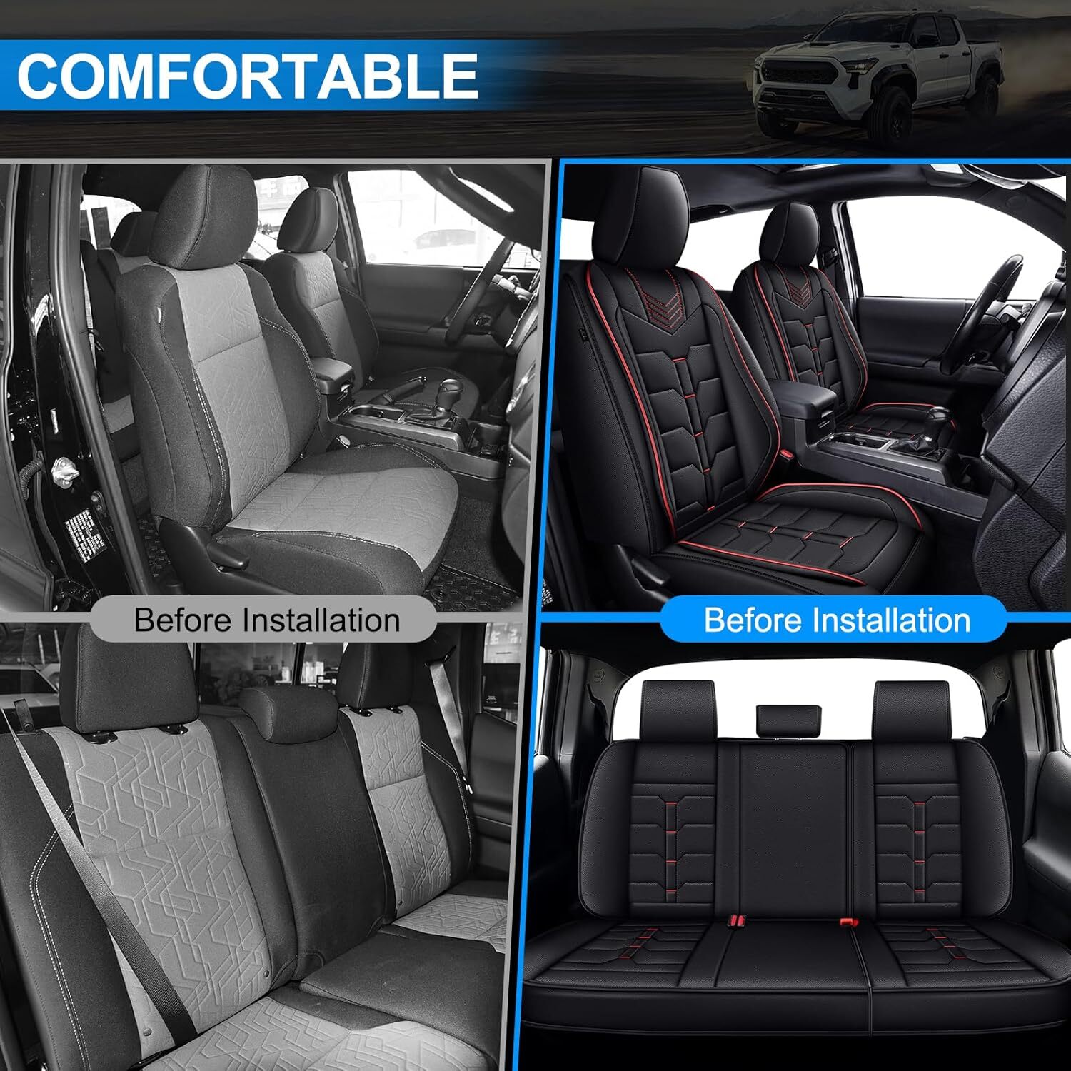 DIKSOAKR Seat Covers Full Set Car Seat Covers Fit for Toyota Tacoma 2005-2023 5-Seats Truck Pickup Double/Crew Cab SR SR5 TRD Sport TRD Off-Road PreRunner Trims