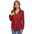 thumbnail image 6 of NeedBo Women's Blouse Satin Silk Button Down Shirts Casual Loose Long Sleeve Office Work Tunic Tops, Wine Red, 6 of 8