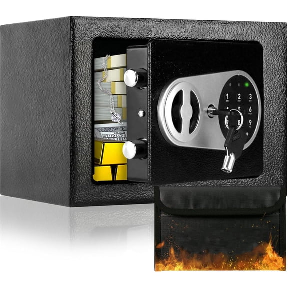 Fireproof Safe Box with Sensor Light & Fireproof Bag, Money Safe Box with Digital Keypad, Security Safe Box for Home, Small Safe with Keys & Pass Code for Cash Jewelry Silver
