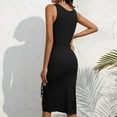thumbnail image 5 of Women Sexy Bodycon Dress Ruched Side Slit Drawstring Midi Dress Round Neck Sleeveless Dresses Tank Sheath Party Club Dress, 5 of 5