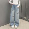 thumbnail image 2 of Straight Leg Jeans Girls' Print Long Pants, Loose Straight Leg Jeans for Children, 2 of 4