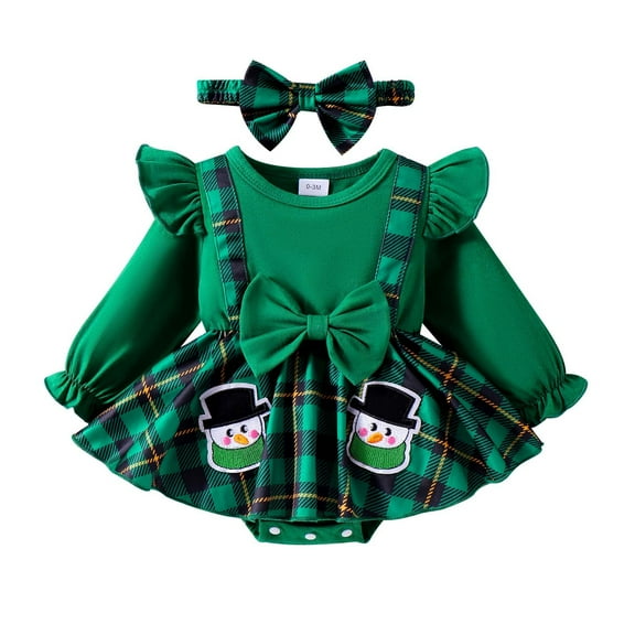 Infant Christmas Dresses for Girls Long Sleeve Crew Neck A-Line Winter Outfits Romper Christmas Outfits 0-3 Months Girls Dresses