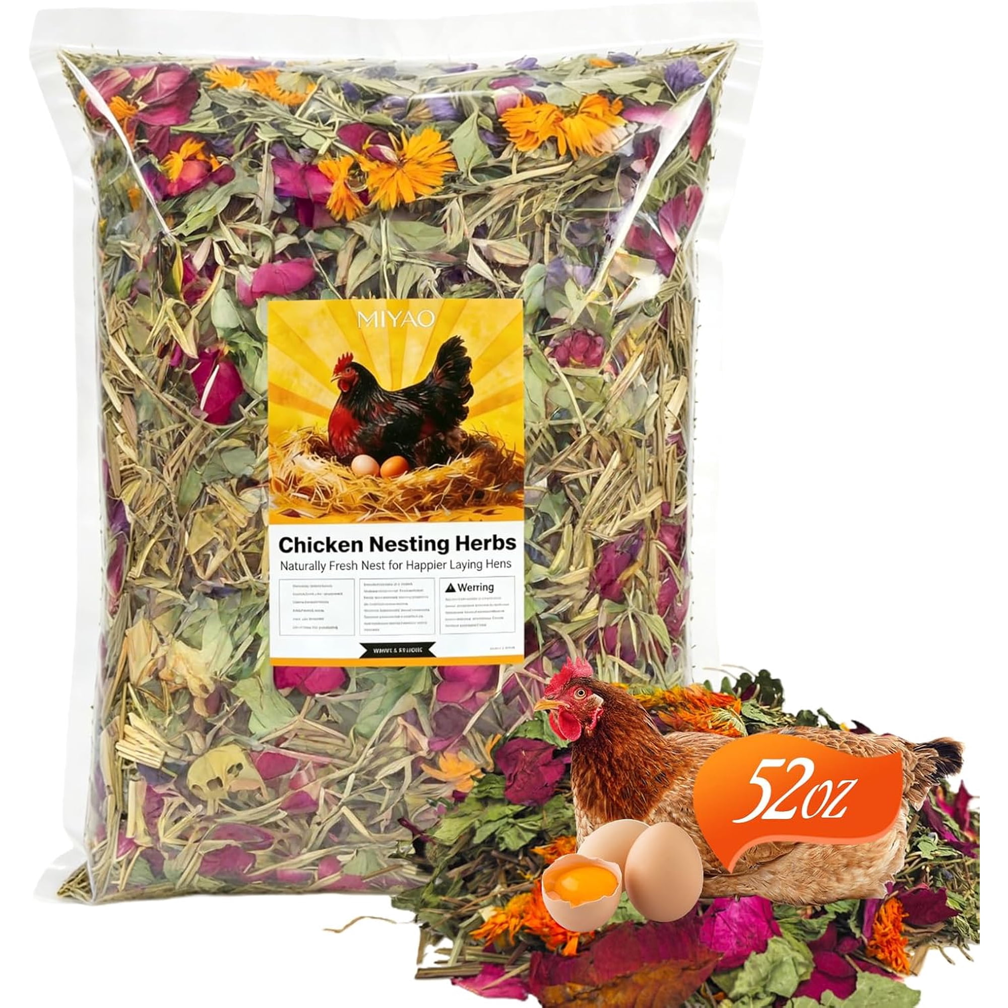 Chicken Nesting Herbs — 52 oz Large Value 7-Herb Blend | Lemongrass-Forward Formula for Coop Freshness, Nesting Boxes, Bedding & Dust Baths