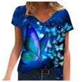 thumbnail image 2 of Puntoco Tallas grandes Mujer Manga corta Impreso Cuello en V Tops Camiseta Blusa Puntoco Puntoco-2419, 2 of 4