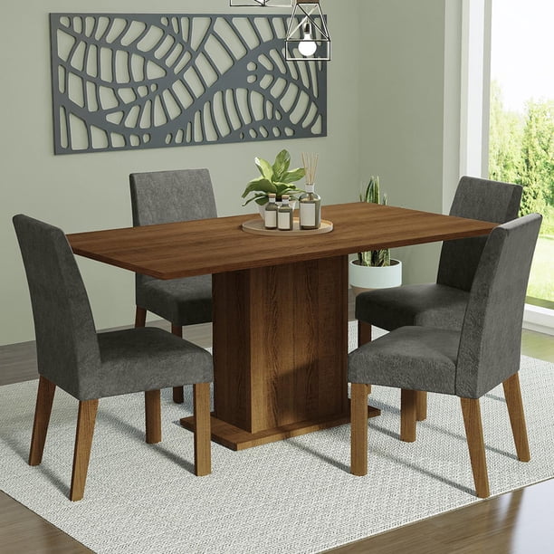 Juego de Comedor Mesa con Tapa de Madera Madesa Keila Marrón/Plata