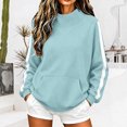 thumbnail image 3 of Mock Neck Sweatshirt Women Fall Fashion Oversized Turtleneck Pullover Side Stripes Long Sleeve Casual Sweatshirts Light Green L, 3 of 7