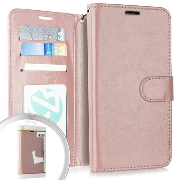 GSA Deluxe Leather Flip Wallet Case for Samsung Galaxy Note 10 Plus - Rose Gold