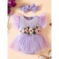 thumbnail image 2 of Spewahor Infant Girl Romper Dress Flower Leaves Embroidery Rib Knit Fly Sleeve Tulle Skirt Hem Jumpsuits Baby Bodysuits with Headband, 2 of 9