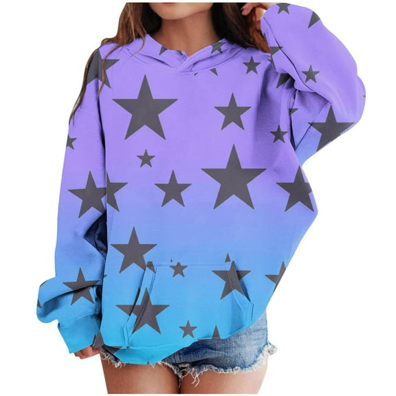 Bnwani Kids Hoodies Girls Crew Neck Long Sleeve Pockets Sweatshirt Graphic Printed Tops Pullover