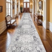 RUUGME 3x20 Washable Runner Rug - Extra Long Vintage Hallway Rugs with Non Slip Backing Soft Stain Resistant Carpet for Kitchen Bedroom Distressed Home Decor Floor Mat for Living Room 3x20 Grey