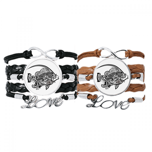 Pulsera pareja de cuerdas de cuero Unbranded Dibujo de linea patrones de pescado M