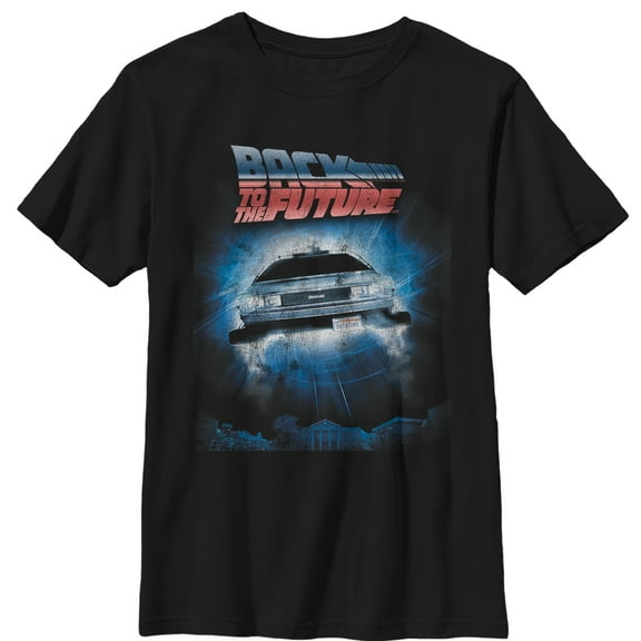 Boy's Back to the Future Retro DeLorean Poster  Graphic Tee Black X Large