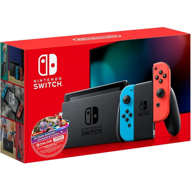 Refurbished (Good) Nintendo Switch Console Mario Kart 8 Neon Joy-Con Bundle with 3 Months Online Membership And Full Game Download