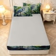 thumbnail image 4 of Erosebridal Boho Heron Bird Zipper Twin Comforter Sets with Fitted Sheet and 2 Pillowcases,Graceful Animals Zipper Bedding Set,Green Teal,Light Gray Reversible,4pcs, 4 of 8