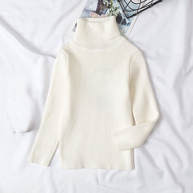 Qertyioot Chandail à Col Roulé en Tricot pour Tout-Petits Enfants Bébé Doux Uni Chaud Chandail Crochet Chandail