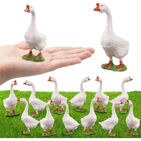 12 Pcs Desktop Goose Mini Plastic Desk Goose Statue, Small Geese Figurines for DIY Crafts, Farm Animal Theme Party, Home Garden and Car Decoration