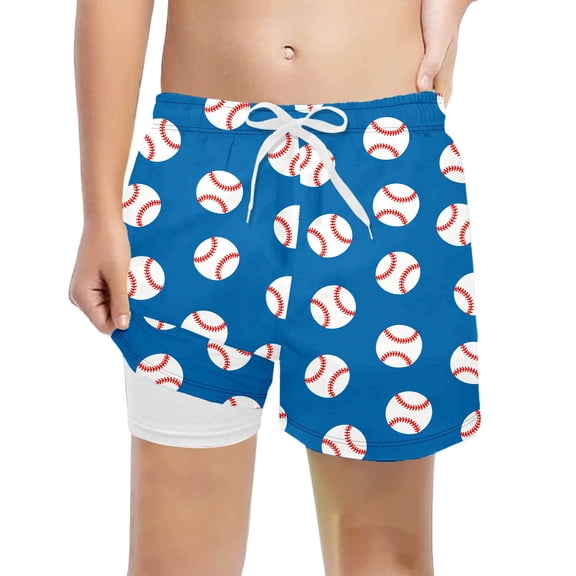 Kiijoy Boys' Swim Trunks Baseball Print Swimming Shorts with Compression Liner, Sizes 2-14