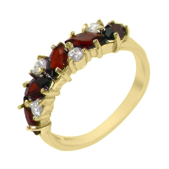 LBG British Made 14k Yellow Gold Natural Garnet & Cubic Zirconia Womens Eternity Ring - 33 size options