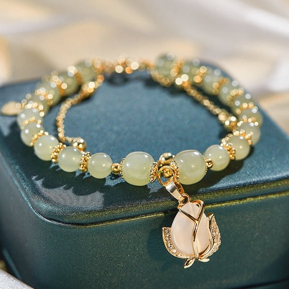SmartBy Glass Beads Bracelet for Women Tulip Pendant Bracelet Adjustable Alloy Bracelet Female Jewelry Birthday Valentine's Gift for Wife Girlfriend Her