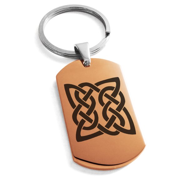Stainless Steel Celtic Quaternary Eternity Knot Engraved Dog Tag Keychain Keyring
