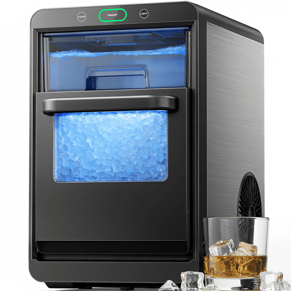 Philergo Nugget Ice Maker Countertop, 44Lbs/24H, Self-Cleaning Pellet Ice Machine with Ice Scoop and Basket, 10-15 Minute Ice Making for Home/Kitchen/Office, Black