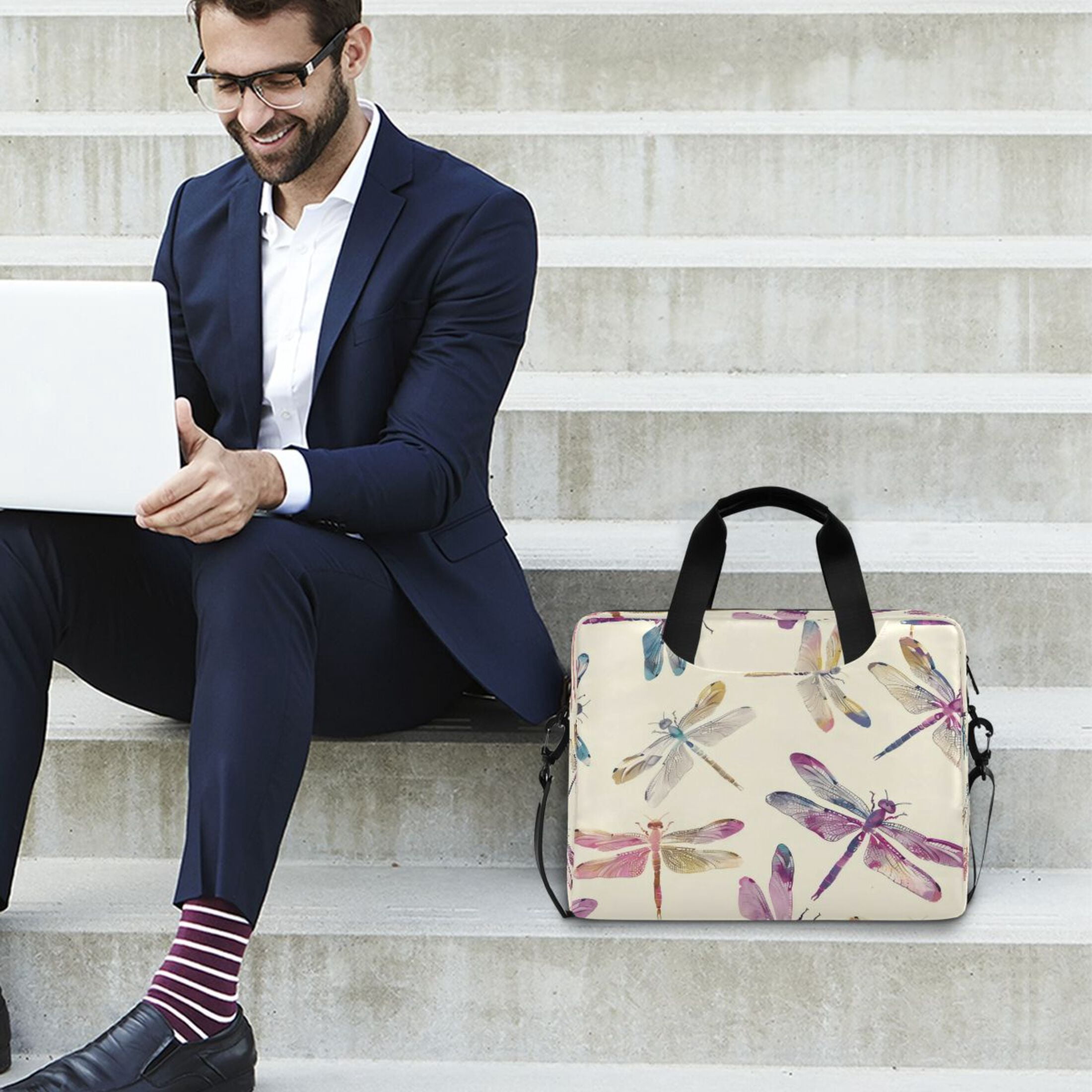Laptop Bag Laptop Briefcase 15.7 x 3 x 11.8 Inches Laptop Bag Briefcases Laptop Storage Travel Laptop Bag Work Laptop Bag Colorful Dragonfly
