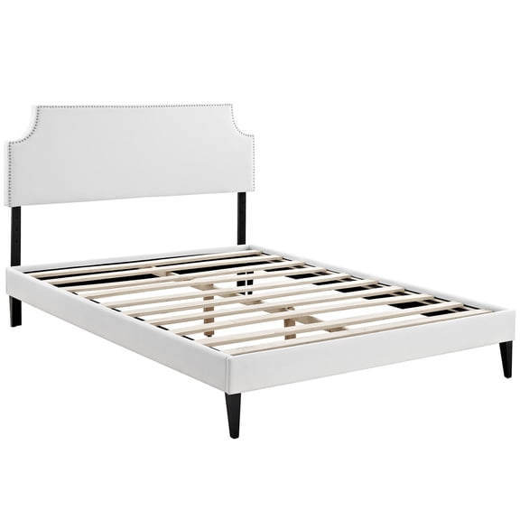 Maklaine Vinyl Full Platform Bed with Squared Tapered Legs in White