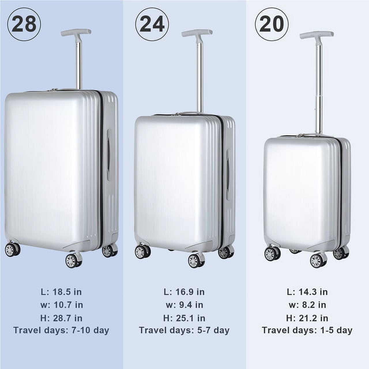 Hikolayae Mesa Collection Hardside Spinner Luggage Sets in Silver, 3 Piece - TSA Lock
