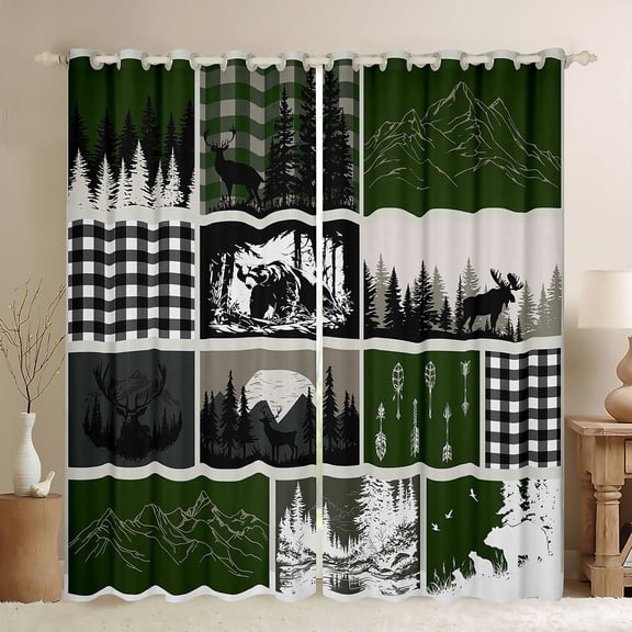 jejeloiu Wild Bear Elk Curtains Pack of 2 (42x84 Each),Woodland Animal Curtains Blackout,Rustic Farmhouse Cabin Bedroom Curtains For Teens,Breathable Room Decoration