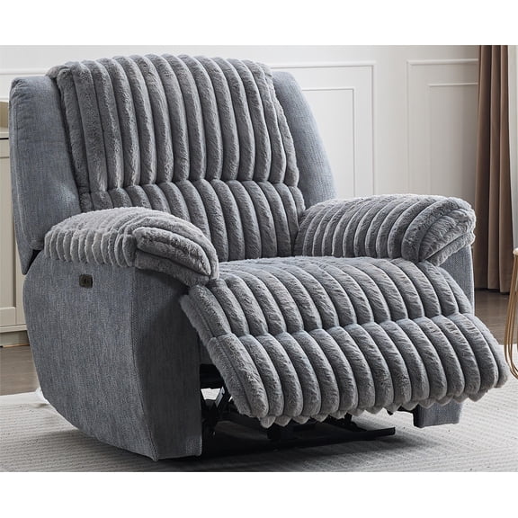 Othniel Oversized Power Recliner Zero Gravity with USB Port for Big and Tall Man Faux Fur Electric Extra Large Reclining Chairs for Living Room Soft Lumbar Support,26" Seat Width Grey