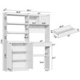 thumbnail image 3 of Home Office Desk with Hutch, Multifunctional Computer Desk with Bookcase, Wooden Executive Desk with Power Outlets, Drawers, 6 S-hooks, Writing Study Desk for Living Room, White, 3 of 10