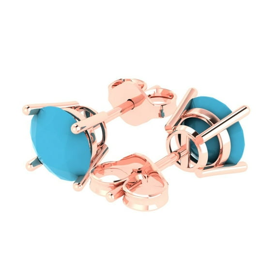 3.0 Ct Round Cut Studs Blue Turquoise 14K Rose Solid Solid Gold Everyday Dainty Earrings Push Back