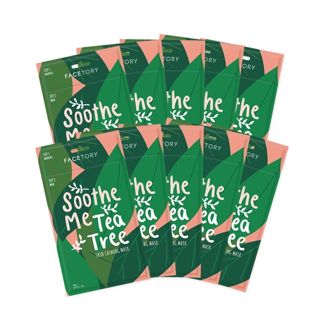 Mascarilla FACETORY Soothe Me para el cuidado de la piel con árbol de té, paquete de 10