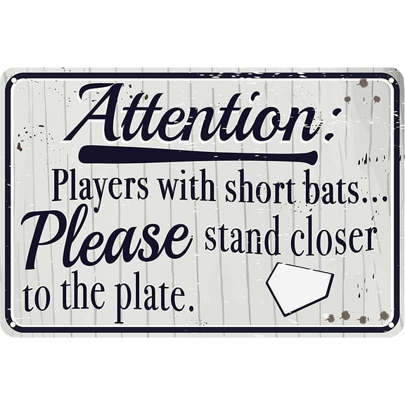 Players With Short Bats Please Stand Closer To The Plate 12" x 8" Funny Tin Sign Baseball Sports Themed Bathroom Decor Bar Man Cave