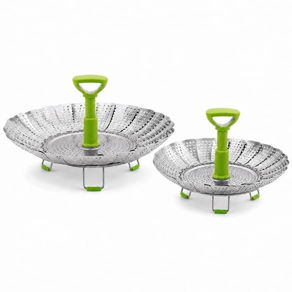 2-Pack Steamer Basket Set, Stainless Steel Vegetable Steamer Inserts, 9in & 11in Adjustable Steamer for Cooking, Food Steamer for Pots