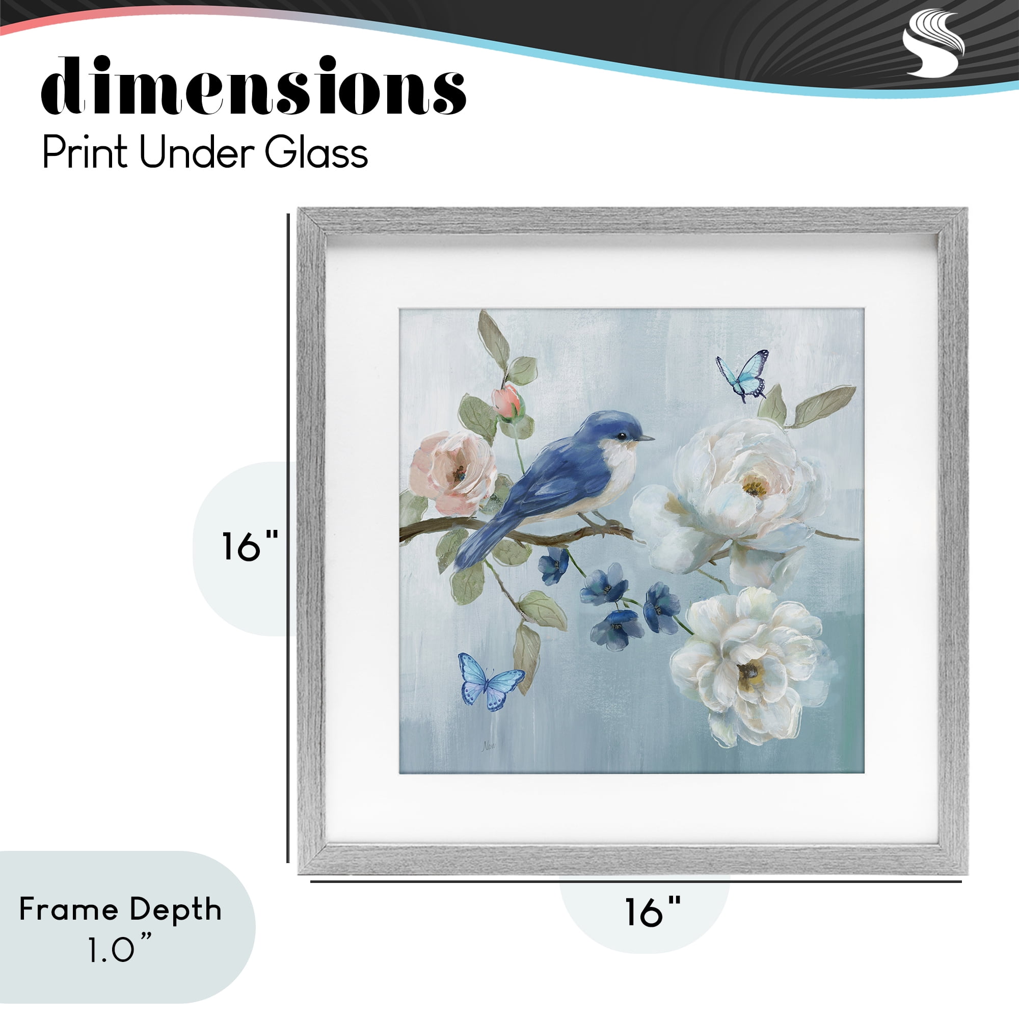 Stupell Industries Blue Bird Tranquility Gray Framed Print Under Glass, design by Nan