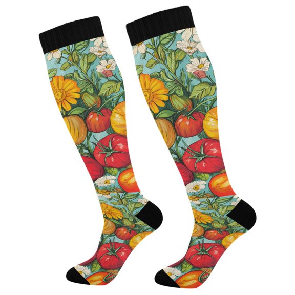 FORMRS Womens Knee High Socks Casual Long Thick Travel Daily Wear, 1 Pair, Vibrant Tomatoes