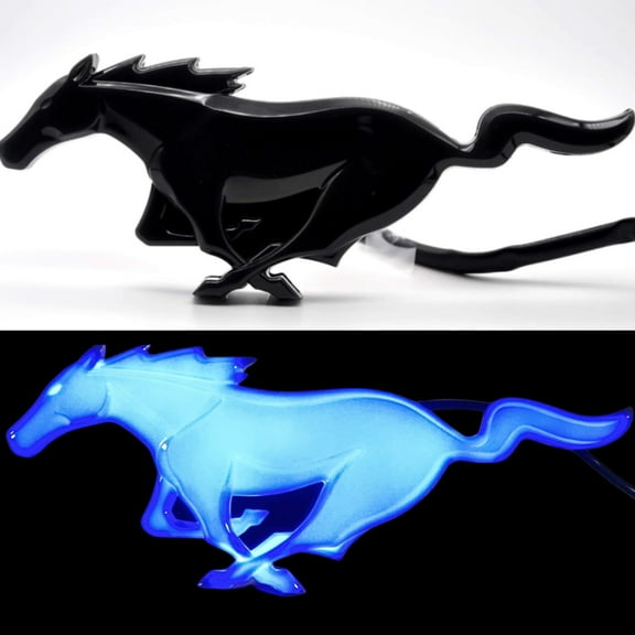 Autogem ABS Blue LED Grille Emblem for Ford Mustang 2015-2024, Black, Model 812B