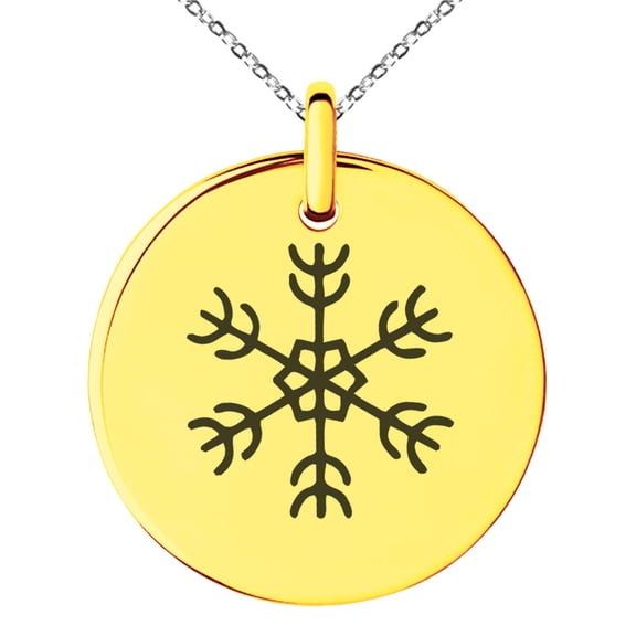 Rose Gold Stainless Steel Compass Snowflake Engraved Small Medallion Circle Charm Pendant Necklace