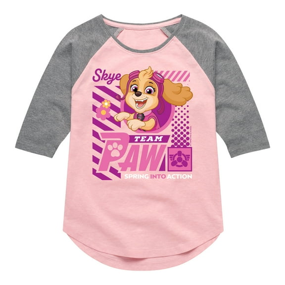 Paw Patrol - Team Paw Skye - Toddler & Youth Girls Raglan Graphic T-Shirt