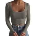 thumbnail image 1 of HSHDLDF Women's Square Neck Long Sleeve Ribbed Slim Fitted Casual Basic Crop Top, 1 of 6